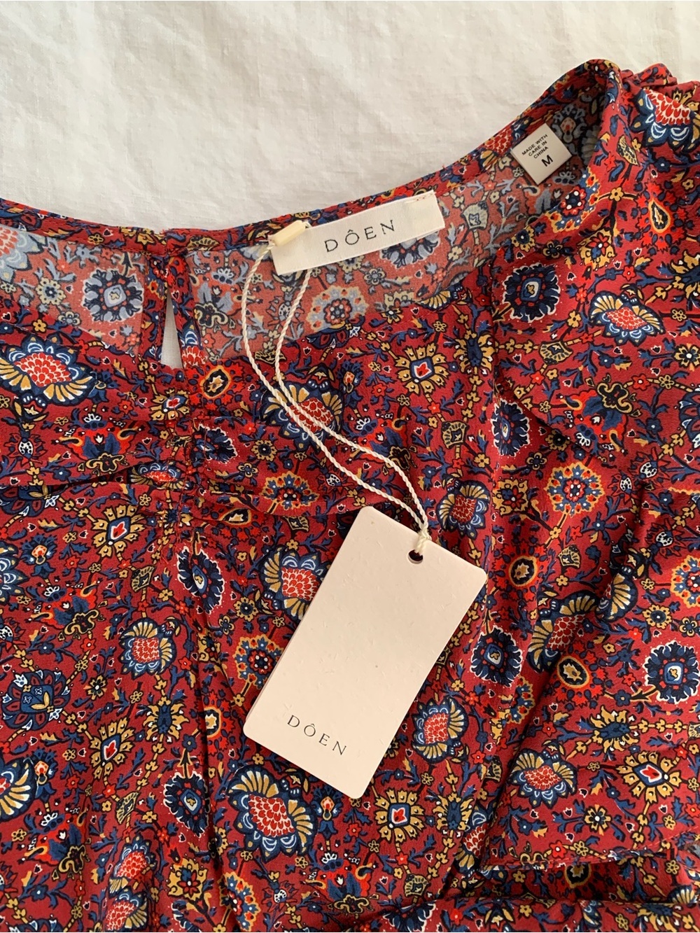 NWT Doen Beatriz Silk Ruffle Short Sleeve Maxi Dress Rouge Adaline Medallion - Picture 11 of 15